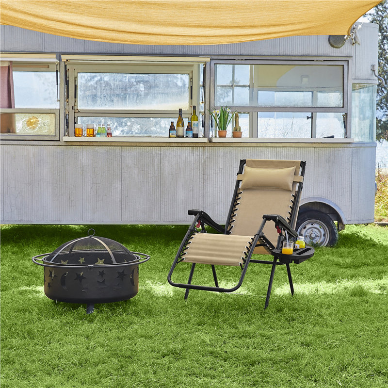Chaises à gravité zéro avec parasol, Beige/noir