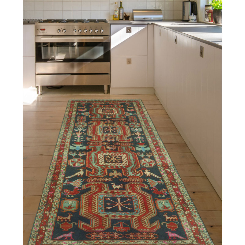One-of-a-Kind 3'5" X 10'1" 1980s Runner Wool Area Rug in