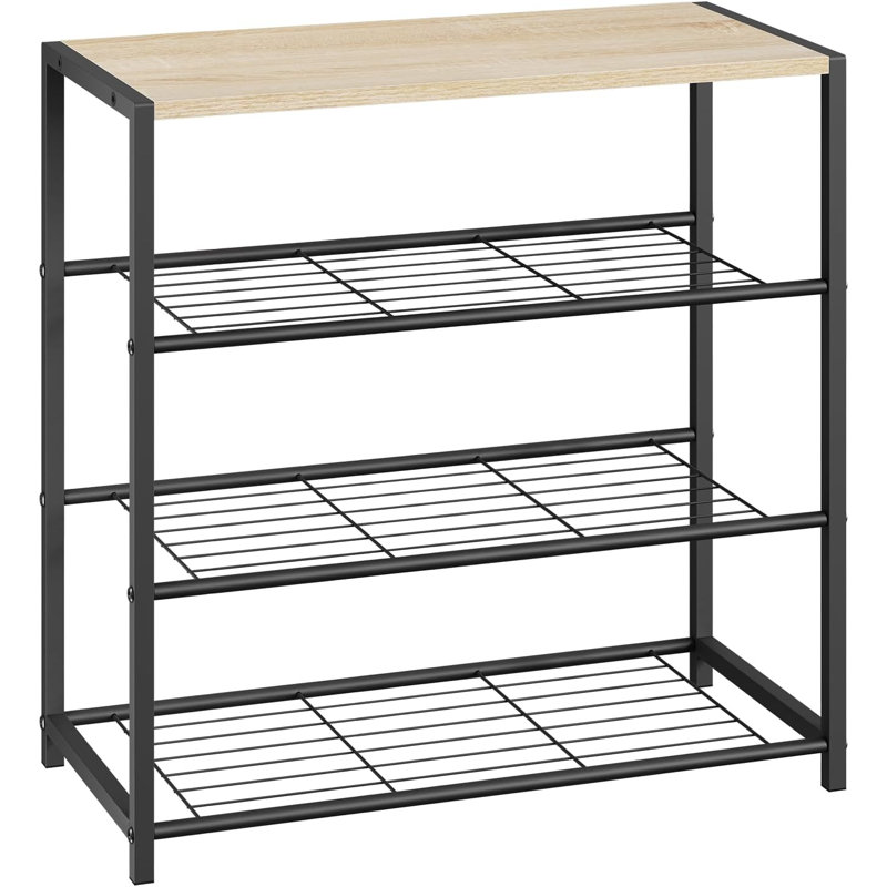 9 Pair Shoe Rack, Black/Oak