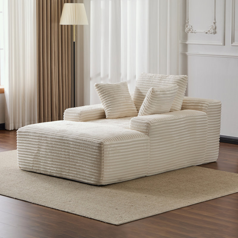 Chaise longue avec 3 coussins décoratifs et accoudoirs larges, Blanc