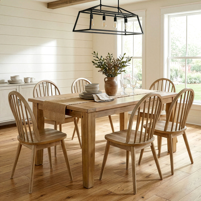 Set of 2 Astra Washed Solid Wood Chair with Windsor Back, Beige