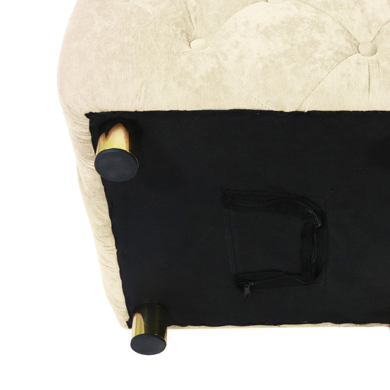Beige Velvet Seat - Stylish And Comfortable. Concealed Storage. Ideal For Bedroom, Entrance Modern End Table Versatile Stylish. Soft Velvet, Construction. For Bedroom