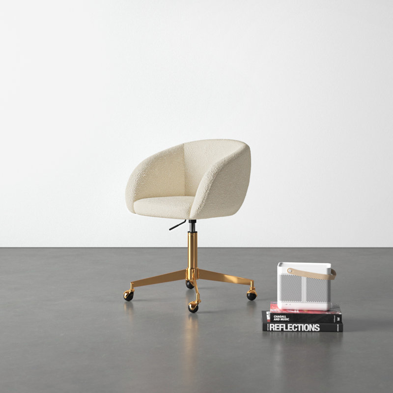 Darius Swivel Office Chair, Gold, White Boucle