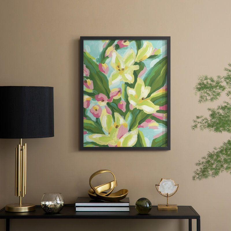 Floral Vibration I, reproduction encadrée - bois massif, H 30 po x l 24 po, Noir, noir, noir, noir