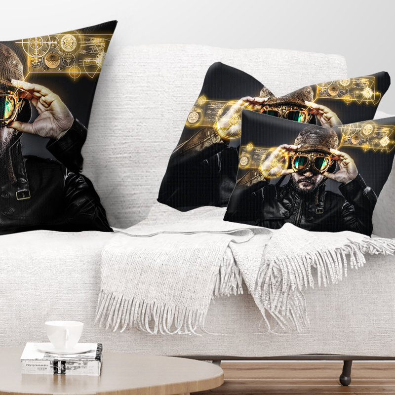 Coussin pilote de chasse avec chapeau et lunettes, Rectangulaire, 12 po x 20 po