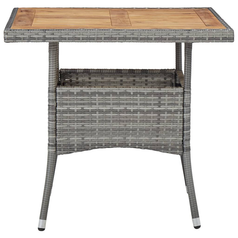 Table de salle à manger Winston Porter en poly rotin noir et bois d'acacia massif, gris