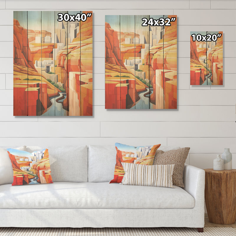 Canyon de Stijl inspiré Lansdcape I - Canyon, art mural sur bois de pin naturel, H 32 po x l 24 po
