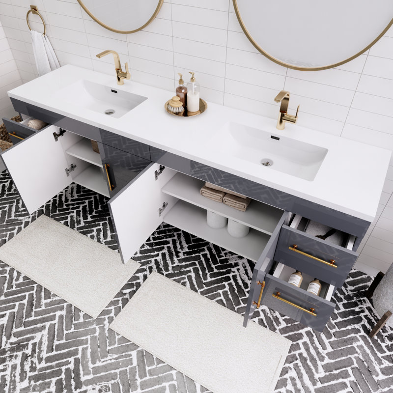 Ensemble de meuble-lavabo double 84 po Tihanna, Gris brillant