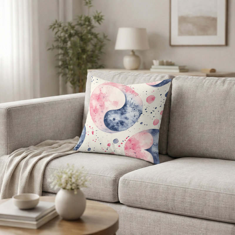Coussin décoratif géométrique - Coussin Yin Yang pastel moderne, H 16 po x l 16 po