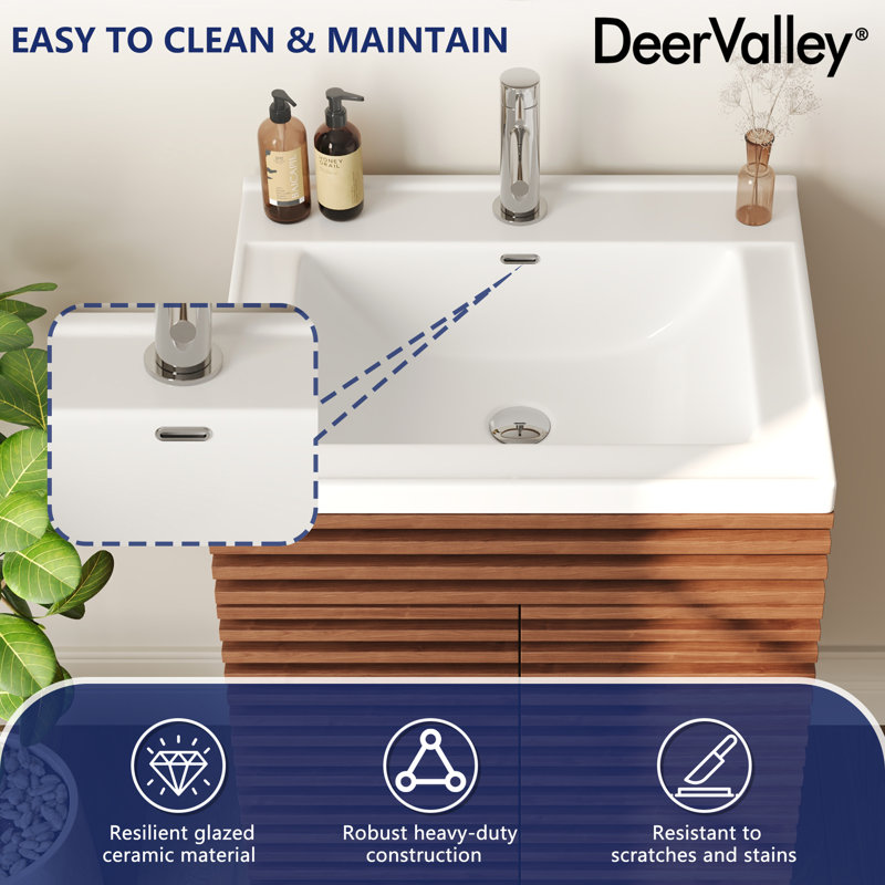 24" Walnut Freestanding Bathroom Vanity with Ceramic Sink
