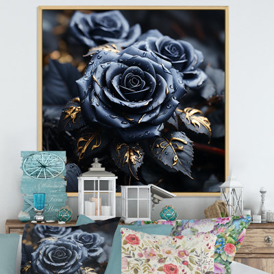 Midnight Black Roses Bouqet II - Roses, art mural