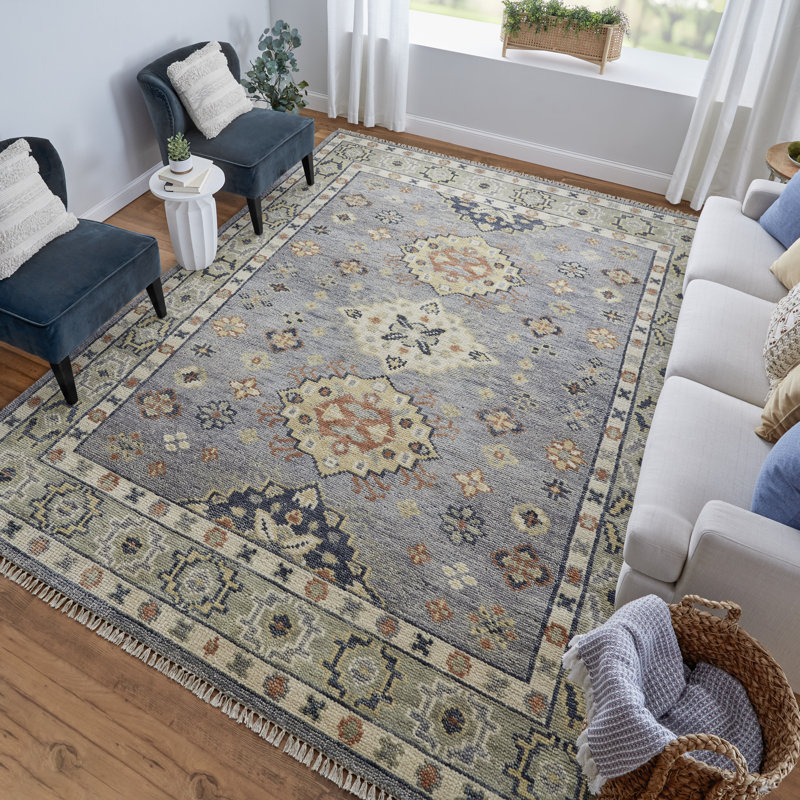 Nacy Wool Oriental Area Rug, Rectangle 4' x 6', Gray
