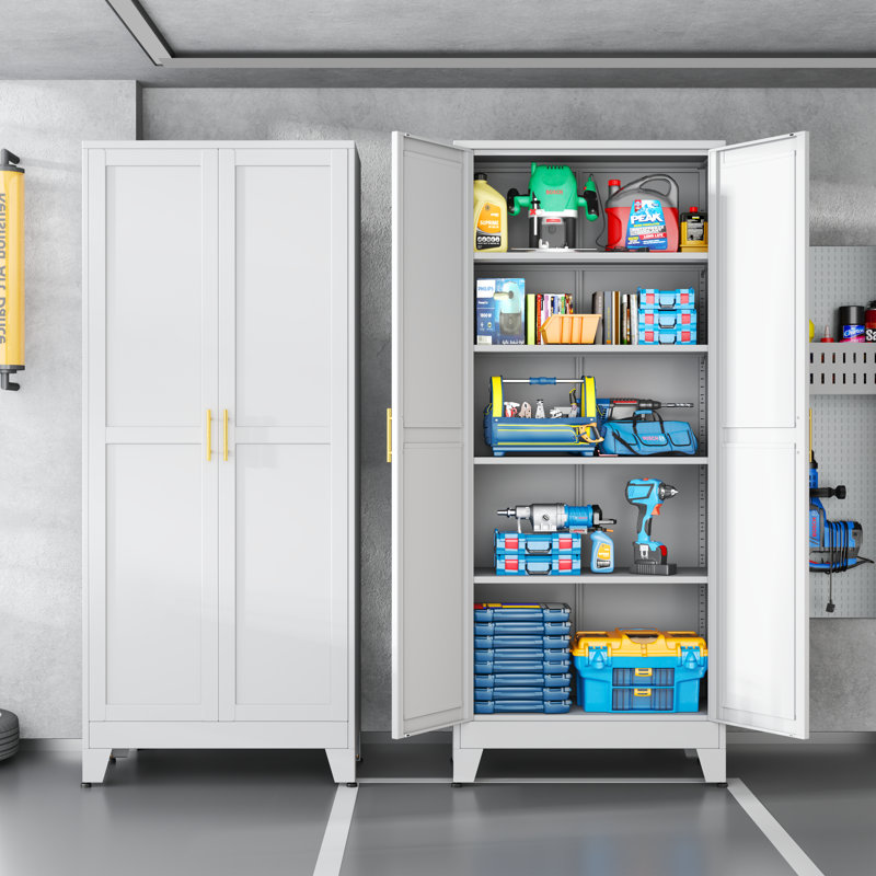 Grande armoire de rangement en métal avec 5 tablettes réglables pour salle de bain Kithcn Pantry , Blanc