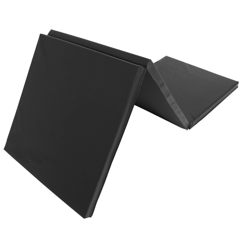 Black Tri-Fold Thick Exercise Mat with Carrying Handles
