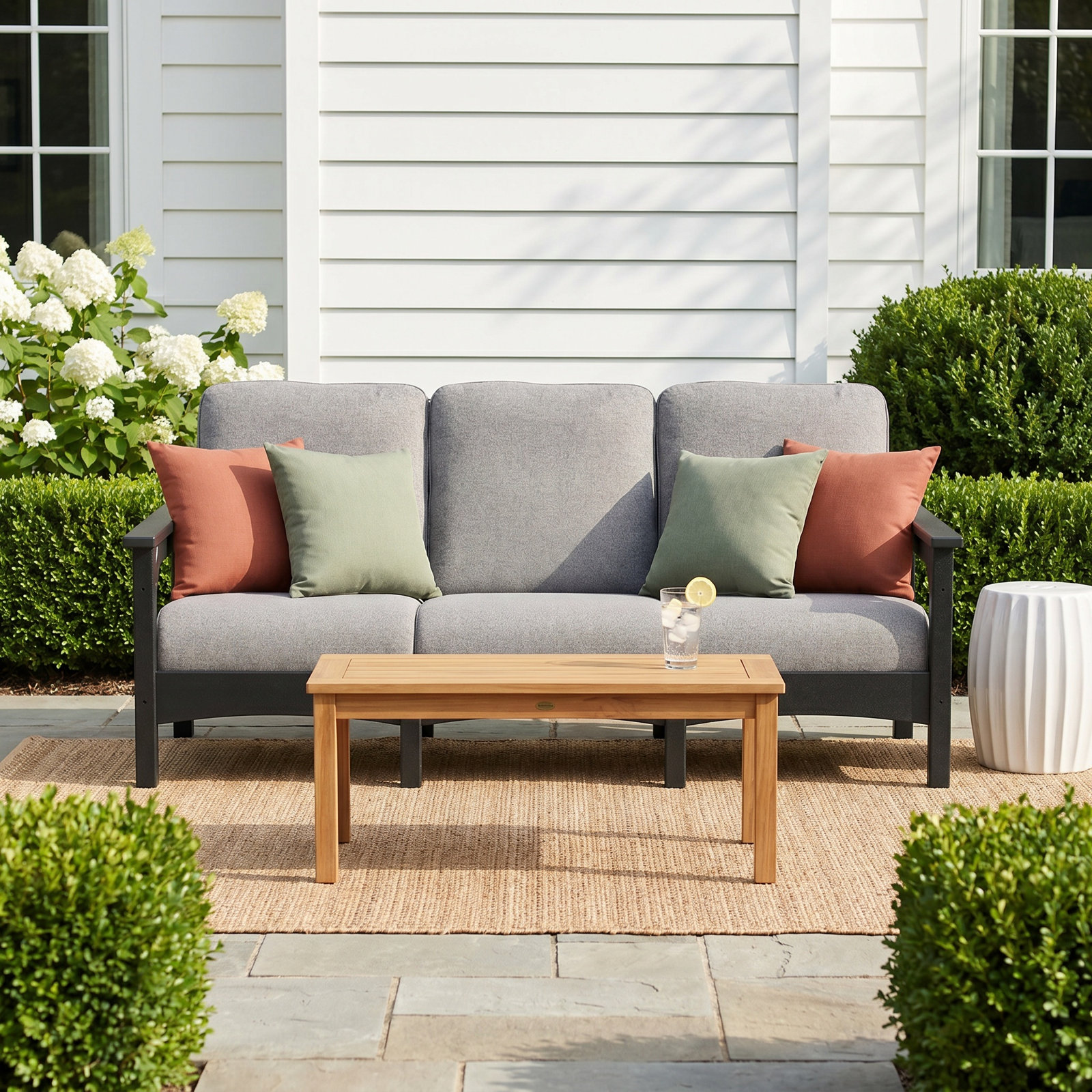 POLYWOOD® Club 77" Patio Sofa, Slate Gray Frame/Natural Linen Cushion