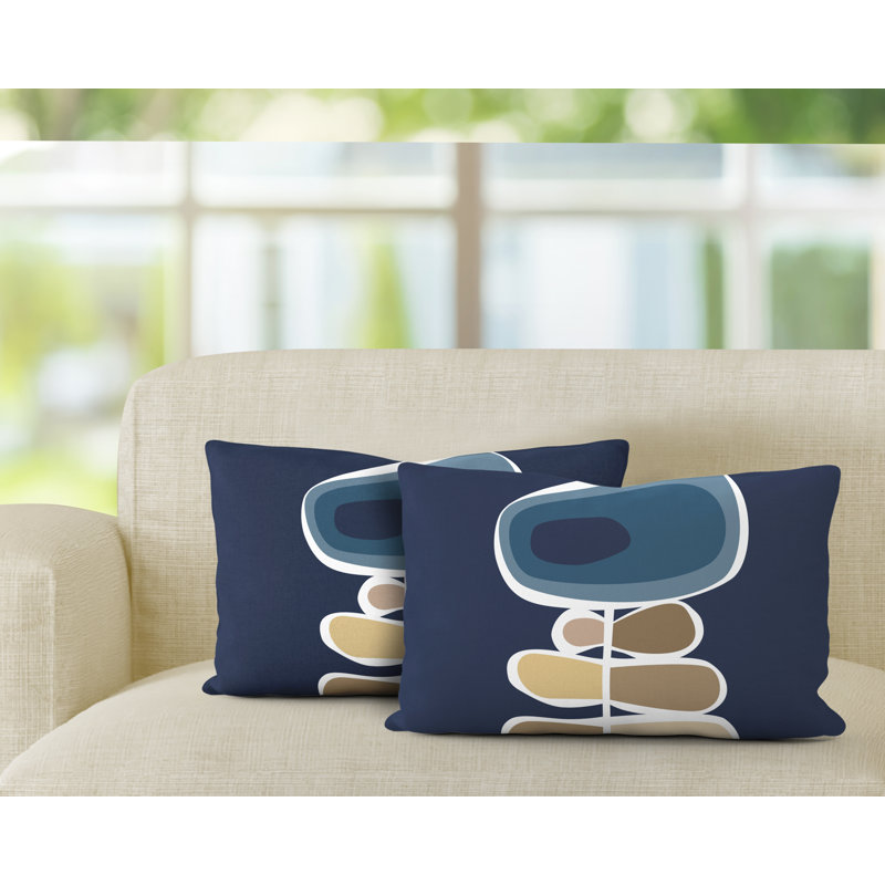 Housse et insert de coussin rectangulaire en polyester pour l'intérieur et l'extérieur, Bleu / bleu marine / beige