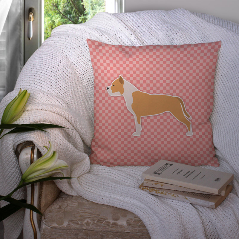 Coussin décoratif intérieur/extérieur staffordshire bull terrier, H 14 po x l 14 po x P 3 po, Rose
