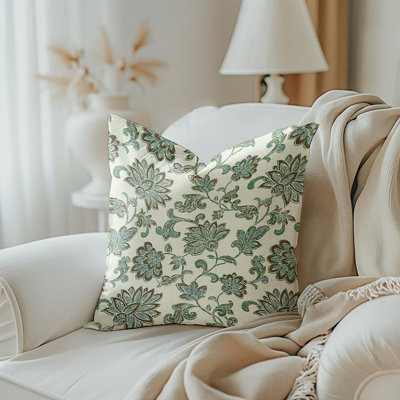 Fir Green And Brown Floral Print Pillow Cover