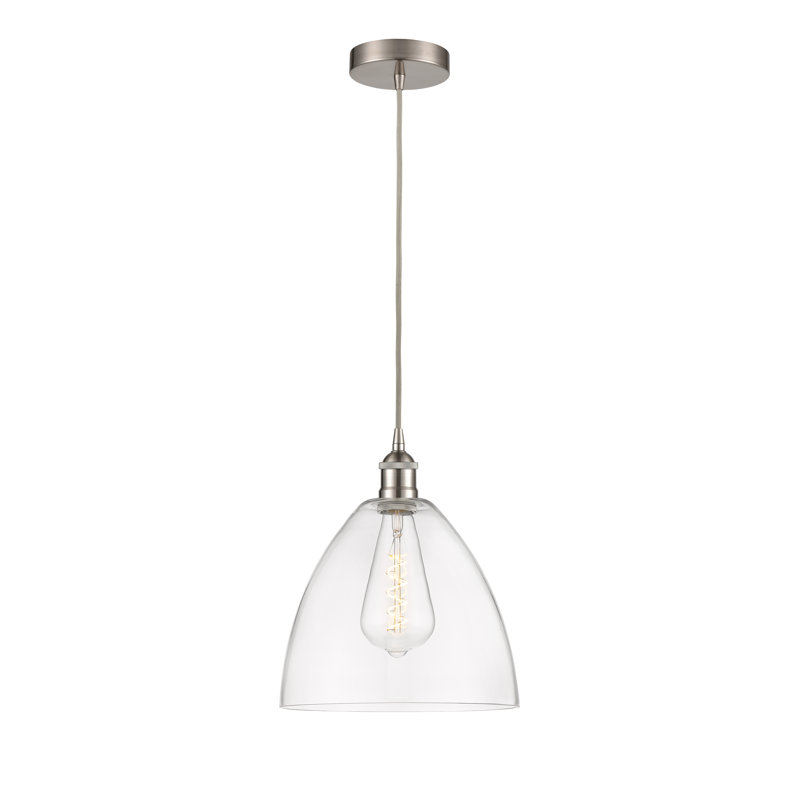 Luminaire suspendu en forme de dôme à 1 lumière Bluford, H 13,75 po x l 12 po x P 12 po, Transparent, Nickel satiné brossé