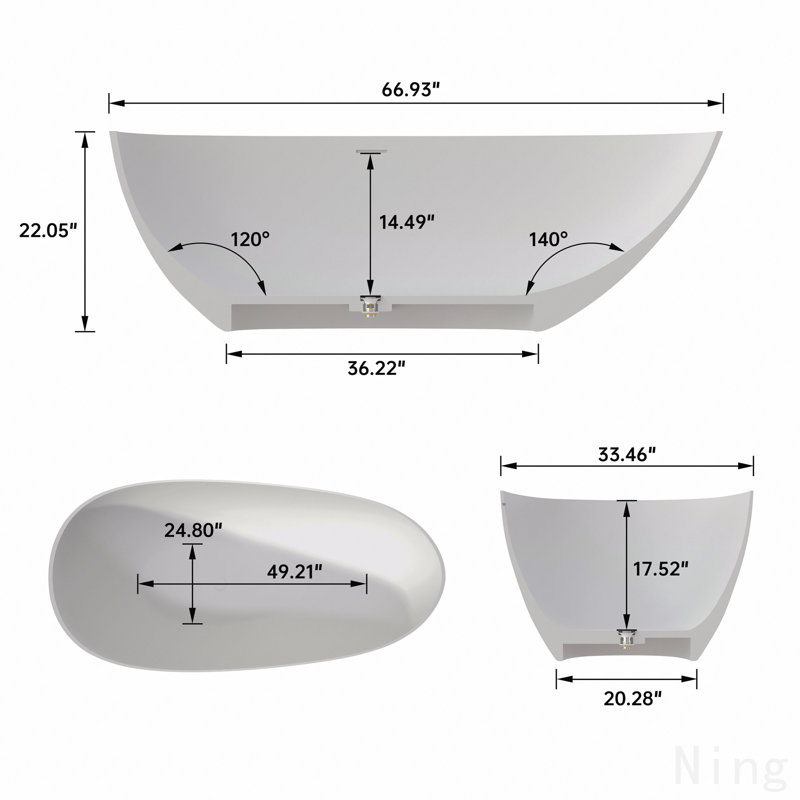 67" Premium Solid Surface Deep Soaking Bathtub