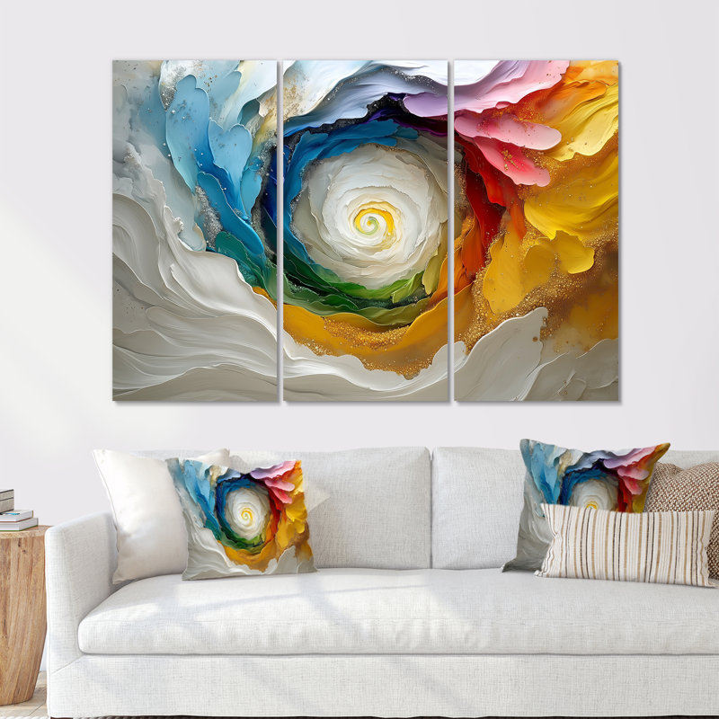 Blanc et couleurs Vortex Of Life II - Ensemble de décorations murales spirales abstraites, Toile tendue