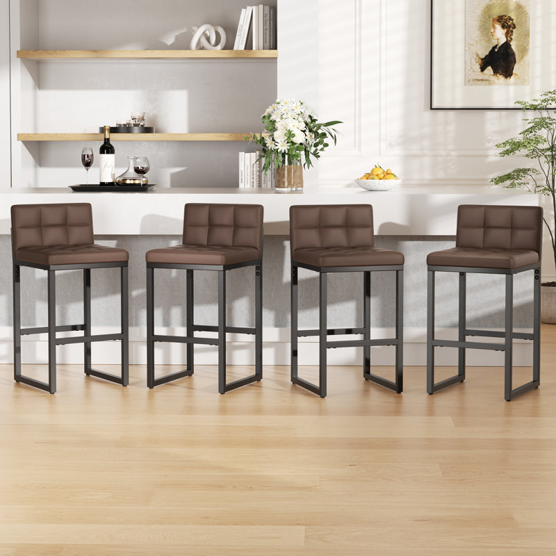 Counter Stool with Metal Frame, Beige, 4