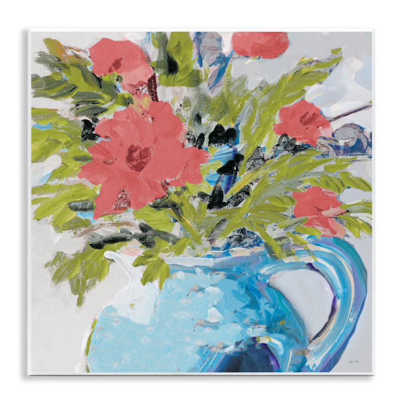 Plaque murale marguerites dans un vase bleu, design par Jane Slivka