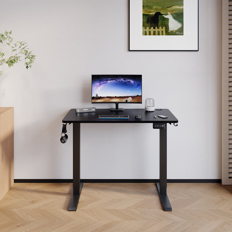 Hieronymus Electric Adjustable T-Shape Standing Desk Home Desk With Backpack Hook And Memory Smart Pannel, 100cm W x 60cm D