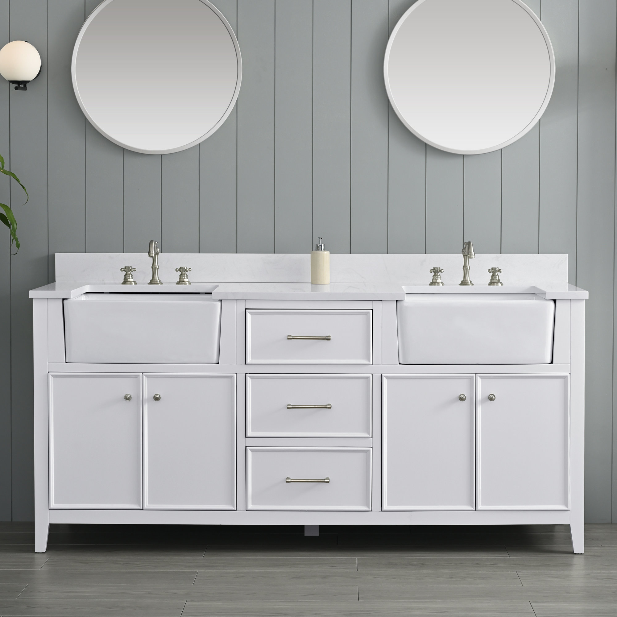 Aisa 72" Double Bathroom Vanity, White/Brushed Nickel