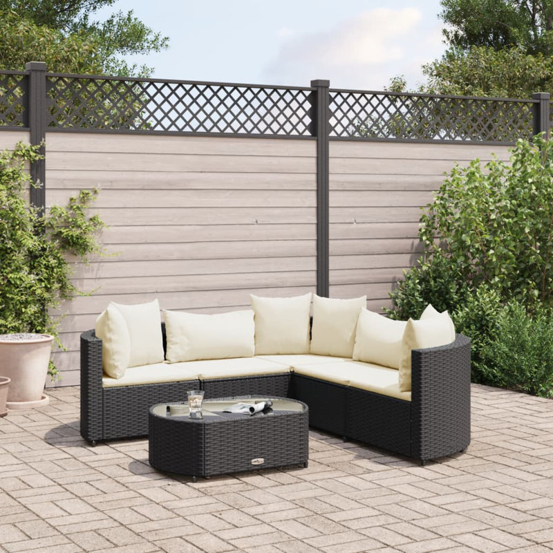 Latitude Run® Patio Sofa Set With Cushions Poly Rattan, Cream White, Black, 5