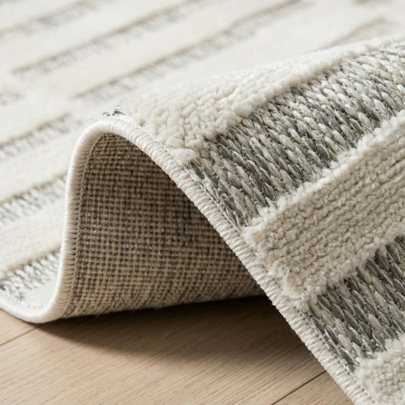 Tapis de couloir intérieur rayé crème / beige 2 pi x 8 pi (2 pi 3 po x 8 pi) Tapis Branch Linea, contemporain, à poils courts et résistant aux taches
