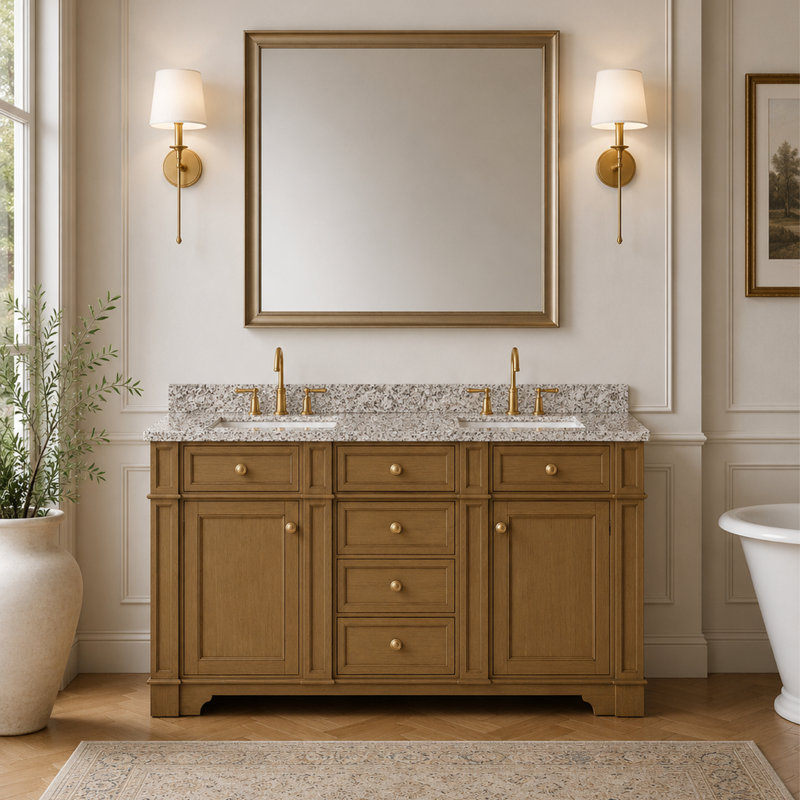 Comptoir de meuble-lavabo en noyer clair 60 po x P 21 po Joselle, 60, Marin argenté