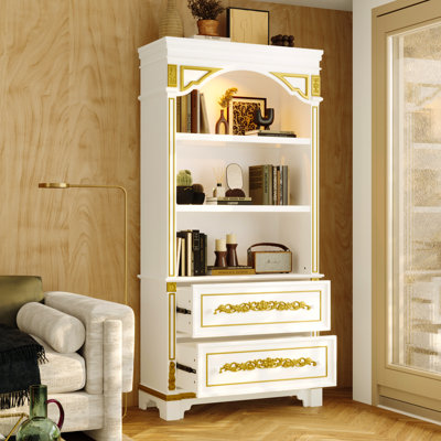 Elegant Cabinet With Glass Shelves & Warm Lighting