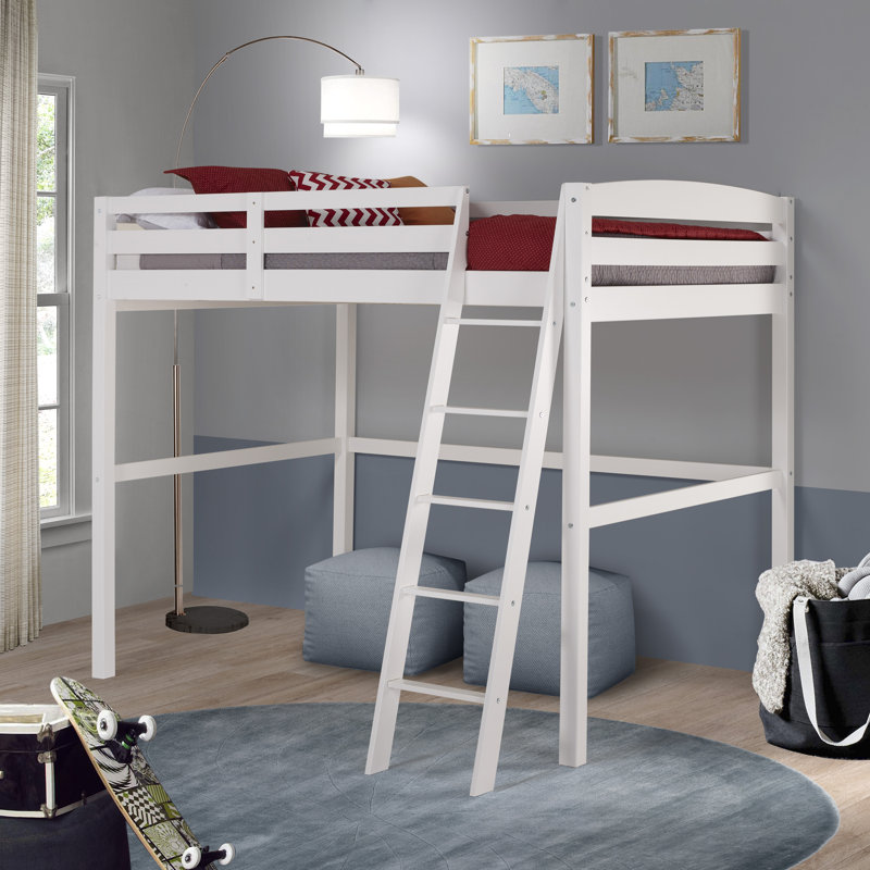 Lit mezzanine en bois massif Mallika, Blanc, Simple