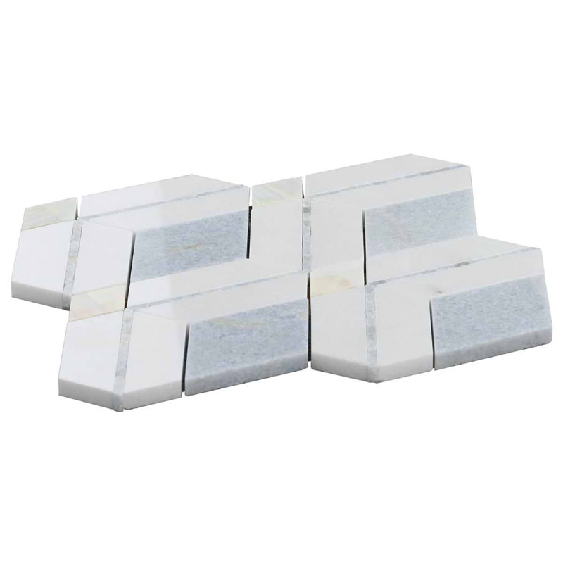 Diana Diamond Polished Marble and Pearl Mosaic Tile, Azul