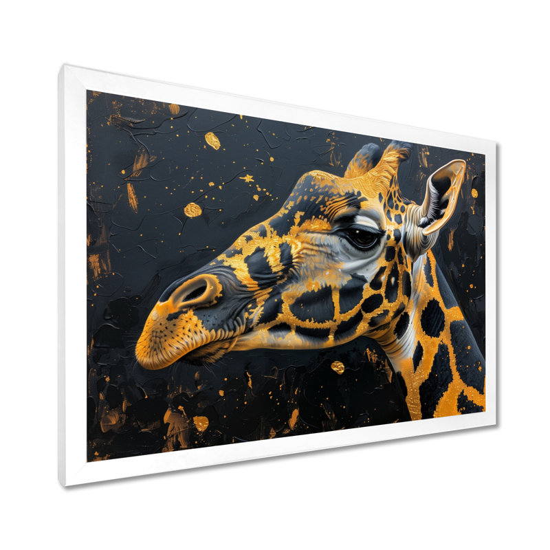 Eduarda - Décoration murale girafe, Cadre simple blanc, H 16 po x l 32 po x P 1 po