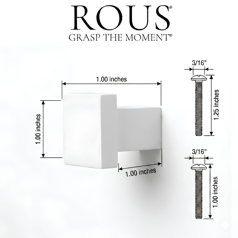 ROUS Hardware Art Deco Square Knob, Snow (White)
