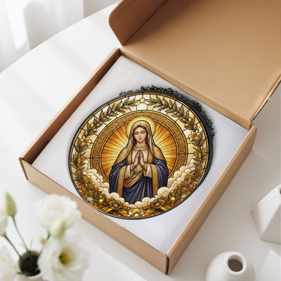 Virgin Mary Stained Glass Window Panel，12"H