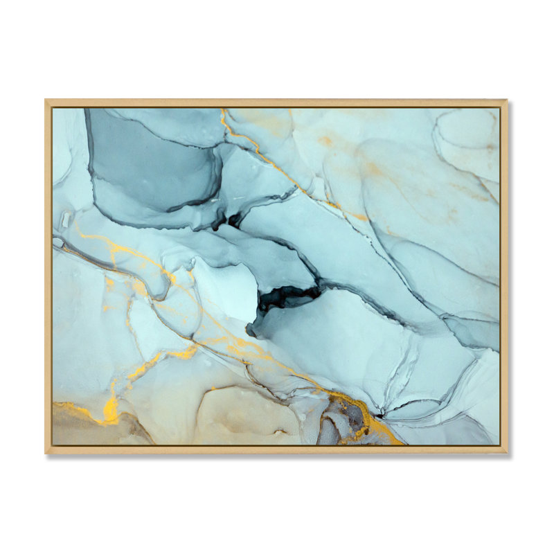 «Golden Turquoise», art mural sur toile Glam, H 30 po x l 40 po x P 1,5 po, Toile avec cadre flottant brun
