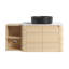 Meuble-lavabo mural de 107 cm avec lavabo en céramique artistique, 1 tablette de rangement et 45 poignées dissimulées. Expérience de salle de bain confortable. Matériau résistant aux égratignures et à l'eau pour les salles de bain.