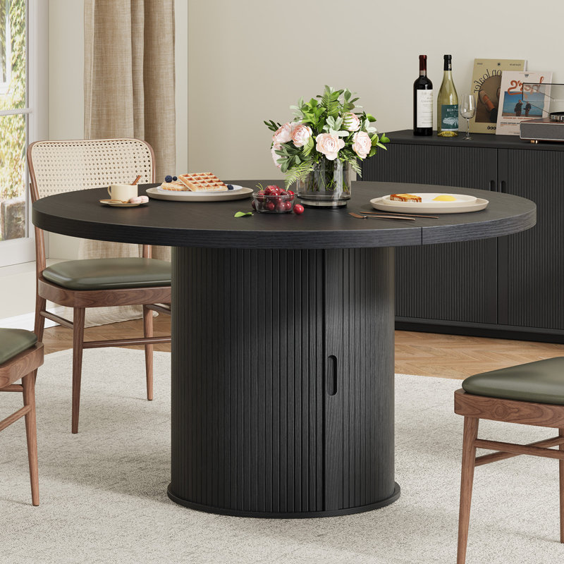 47" Round Dining Table With Stronge Drawer, Black