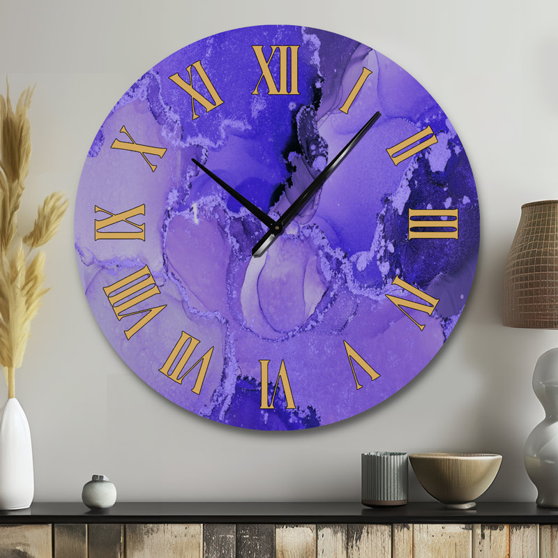 Horloge murale moderne de luxe avec art abstrait I, Grand, Mauve / doré