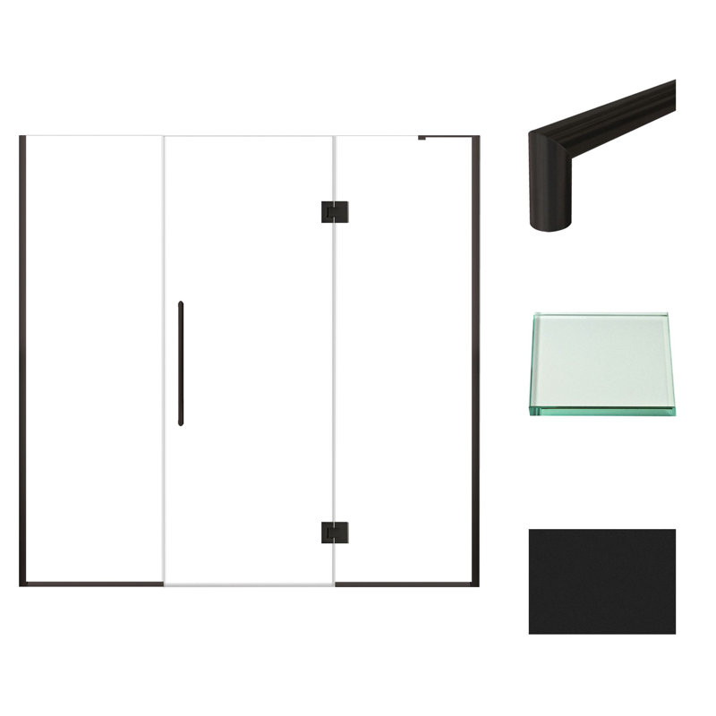Porte de douche à charnière avec verre transparent l 75 po x H 76 po Transolide Elizabeth, Noir mat