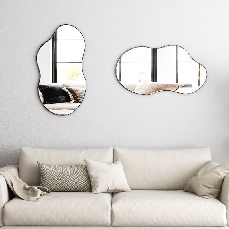 Asymmetrical Metal Framed Wall Accent Mirrors Set of 2, 82cm H x 48.5cm W