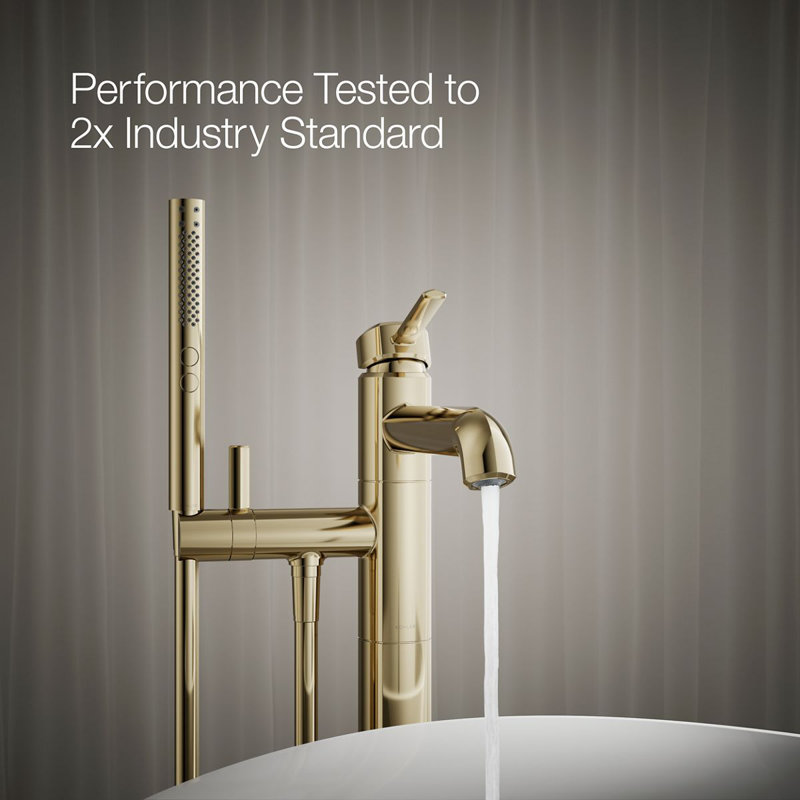 Occasion Floor-Mount Bath Filler Trim With Handshower, Vibrant French Gold