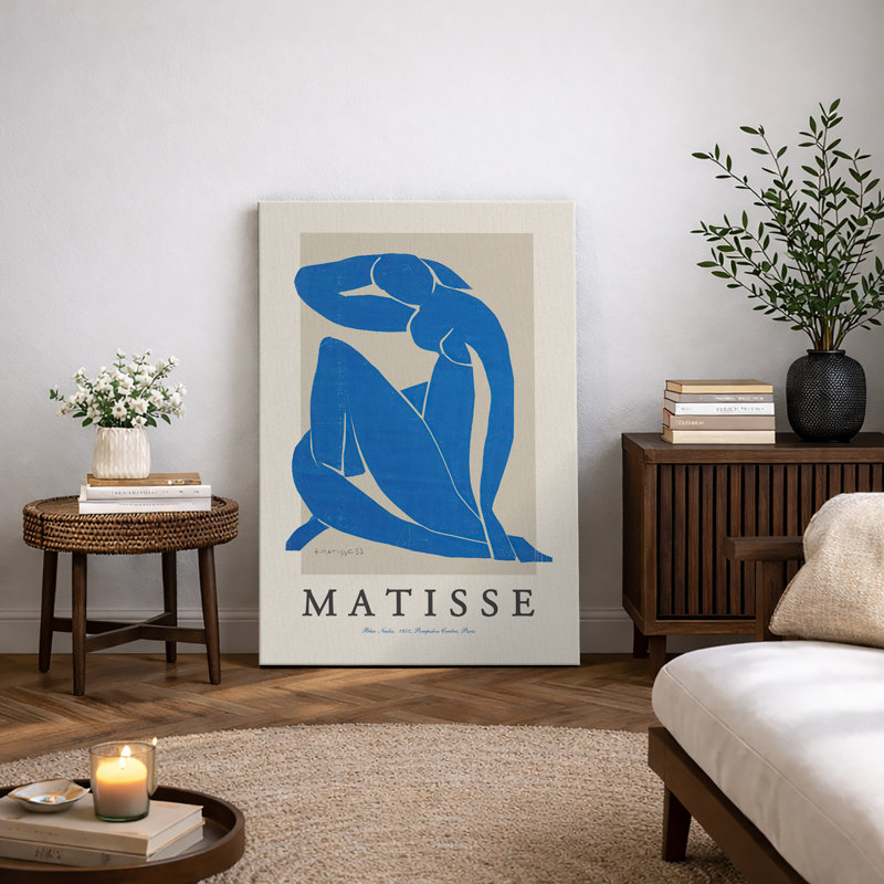 Blue Matisse Style Figure Artwork, Modern Abstract Human Form Pictures, Framed Canvas Giclee Print Wall Art, Wrapped Canvas