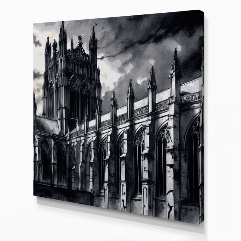 Art d'Halloween sur toile, architecture gothique noire, H 32 po x l 32 po
