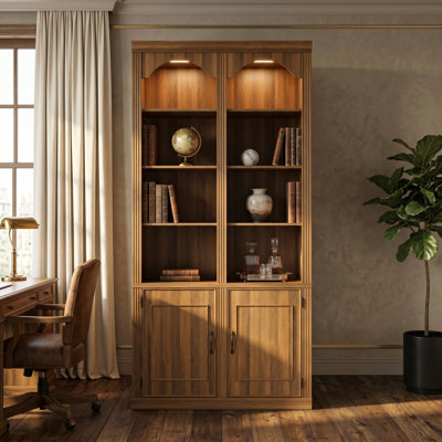 Lareau 90.3'' H Modular Bookcase With Spotlights, Open Display Shelves And Lower Cabinet Storage
