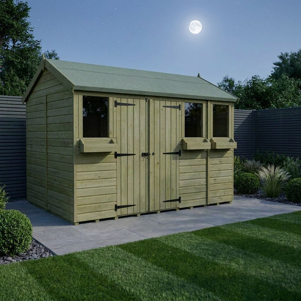 Total Sheds 14ft x 7ft Apex Summer Shed - Toughened Glass External Planters - Pressure Treated Timber - UK Manufactured