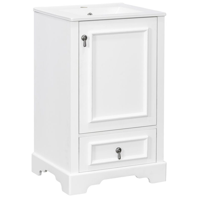 Meuble-lavabo moderne de 20 po peu encombrant avec lavabo en céramique, porte à fermeture en douceur, tablette ajustable en U et tiroir à compartiments
